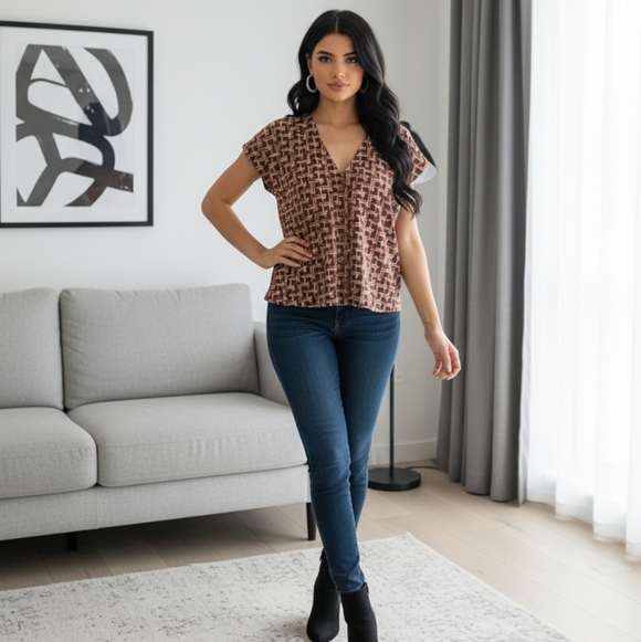 Geometric Patterned Button-Up Top - Picture 1 of 5